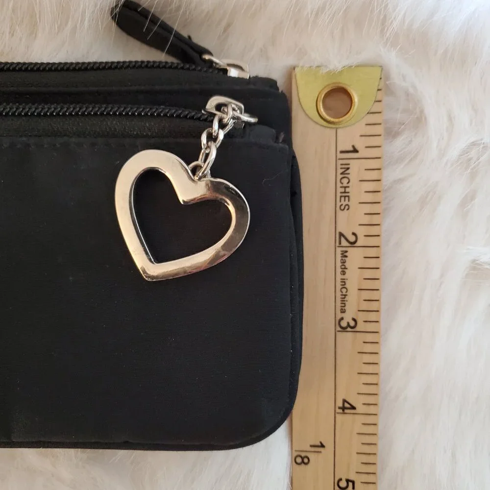 Silver Heart Black Wristlet Wallet